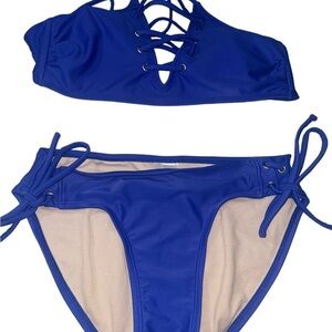 Blue Lace-Up Bikini Set Size Medium